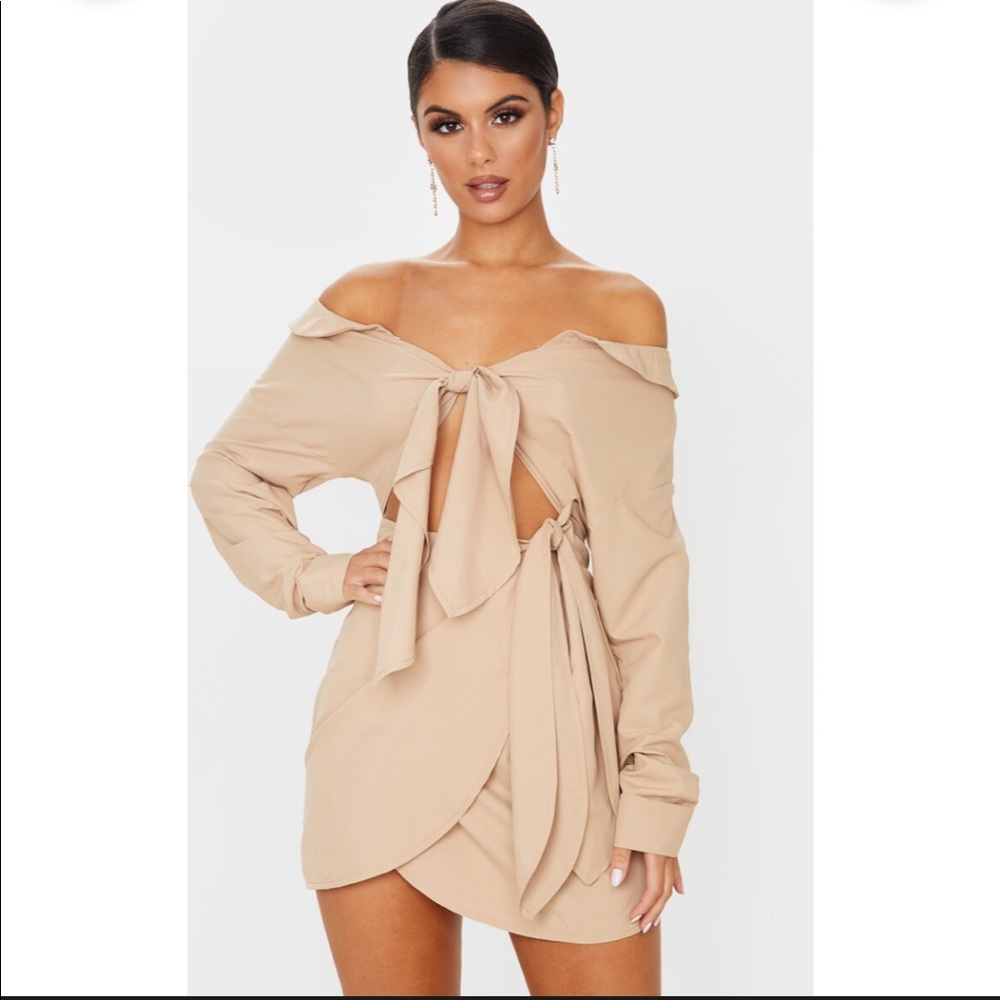 Fawn Bardot Cut Out Knot Detail Wrap Bodycon Dress